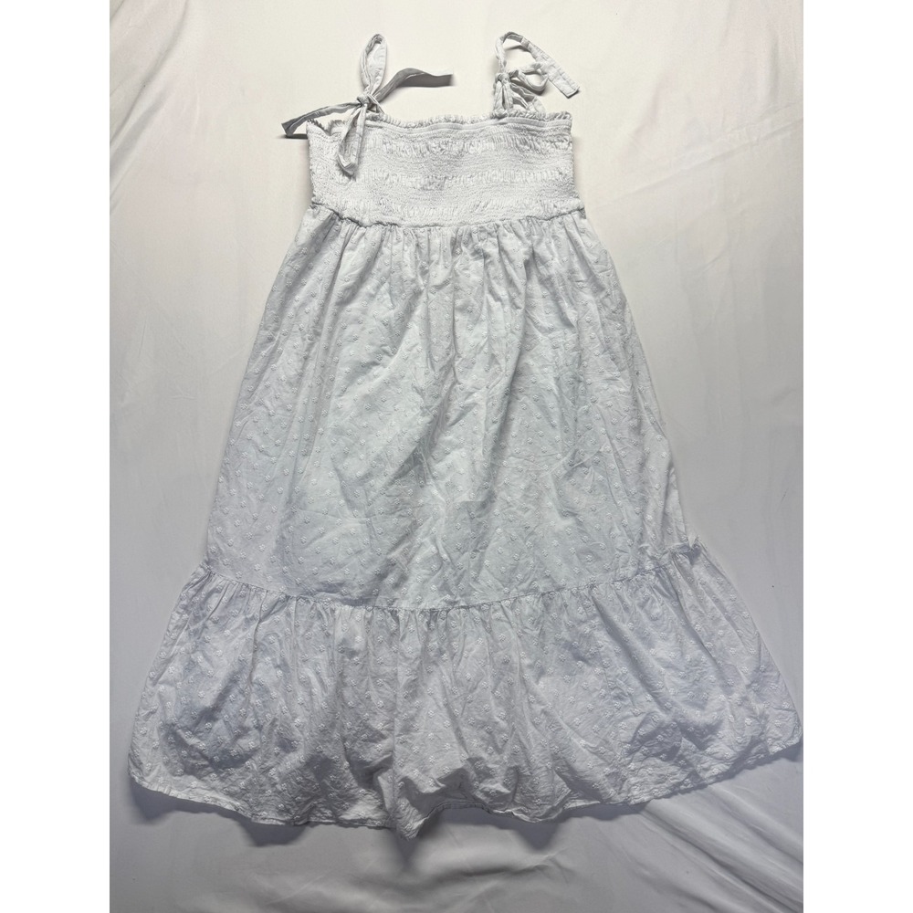 Sonoma Sundress Womens XL-MAT White Smocked Waist Tie Straps‎ Pleated Peplum Hem